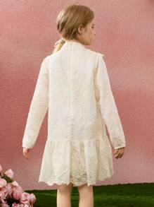 ASK JUNIOR Tween 女童春秋长袖蕾丝休闲沙滩度假中长连衣裙 - 米色 - 查看 7