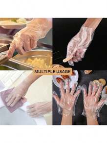 100 قطعة/عبوة قفازات بلاستيكية فردية قابلة للتخلص منها آمنة للاستخدام مع الأطعمة، مقاس عام، للتعامل مع الأطعمة والطهي والخدمات المنزلية وتصفيف الشعر (بلاستيك بولي إيثيلين)