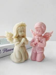 1个3D硅胶天使翅膀模具，粉色简约设计，耐热温度-40°C~230°C，适用于手工蜡烛、石膏雕塑、房间装饰、婚礼、节日DIY礼物，适用于树脂、水泥、蜡 - 白色 - 查看 8