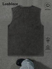 Lonblece Chaleco holgado de hombre con lavado vintage, diseño gráfico casual de gato, alienígena y OVNI, adecuado para primavera/verano