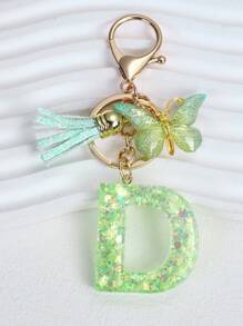 1pc Resin Letter Keychain, Initial Car Keyring Her, Bag Purse Charm Key Ring, Cute Colorful, Alphabet Tag For Girls Gift Souvenir School Car Accessories Goth Y2k - Green - View 5