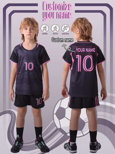 [Custom Order] 2pcs Sports Training Quick-Dry Short Sleeve Sportswear Set, 10#, Suitable For Football, Exercise, Daily Wear, Customized Name Stylish, Fashion, Hipster, Casual, Minimal Chic Personalized, Customized, Custom, Unique Guy Costumes, Capsule Wardrobe, Boy Basic/Street Style Ideal Gifts For Him Boyfriend, Family, Friends For Birthdays, For Vacation/Holiday, For School/Competition, For Sports/Climbing,Kids,Urban Gala