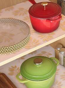 1 rollo de revestimiento de estantes con patrón de hojas plateadas y doradas, engrosado, para gabinetes de cocina, no adhesivo, revestimiento de cajones antideslizante, revestimiento de armarios lavable de EVA, esterilla para refrigerador fácil de cortar - 1 rollo 150*30cm - Ver 8