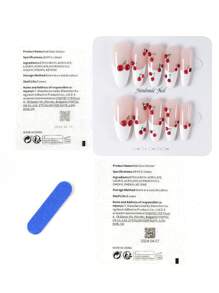 10 piezas Uñas postizas con patrón de cerezas lindas, adecuado para fiestas y viajes, versión de primavera - Rojo y blanco - Ver 7