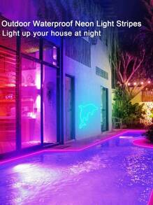 1PC 3.28 Ft-16.4ft RGB LED Neon Rope Light With Remote Control, Smart Color Changing DIY Mode Neon Flex Strip Lights For Bedroom Indoors Outdoors Decor LED Night Light Decorative Light DJ Atmosphere Light
