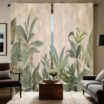 2pcs Tropical Rainforest Style, Green Leaves, Fresh Green Atmosphere, 3D Digital Printing, Suitable For Living Room, Bedroom, Study, Creating A Refined And Comfortable Ambiance