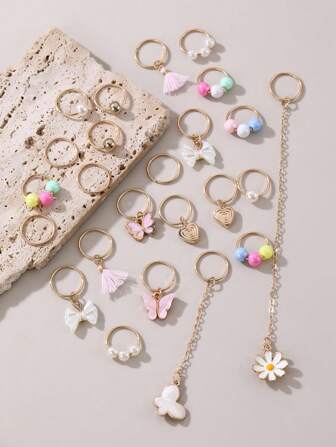 24 st dammode elegant rosa fjäril, tofs färgglad fuskpärla, vit rosett, prästkragar gyllene hjärta och hjärta hårspännen och ringar Y2K söta och edgy håraccessoarer, lämpliga för vardagsbruk och alla hjärtans dag (färgade pärlor slumpmässigt), skolsaker, college, rosa hårspännen, fuskpärla håraccessoarer, rosetter, söt