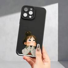 Cute Girl Thinking Minimalist Print Phone Case, Classic Matte Black Full Coverage Phone Protective Case Compatible With Apple And Series Waterproof Shockproof Anti-Fall Scratch Resistant - Multicolor - View 5