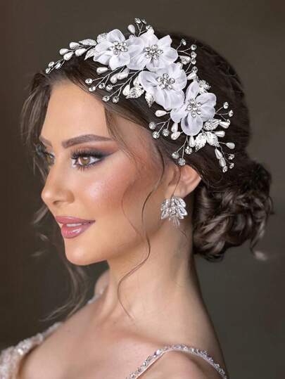 مشط شعر عروس فاخر بتصميم زهري، مشط جانبي أنيق ومميز مناسب للزفاف والحفلات والسهرات وأعياد الميلاد، إكسسوارات شعر للنساء