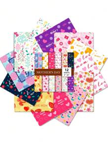 12 Sheets Stickers,Wedding Items,Thank You Cards,Floral Heart Love Mom Pattern Paper Pad 6x6 Inch Single-Sided Decorative Craft Paper For Handmade DIY Notebook Gift Background Decoration - Multicolor - View 1