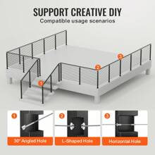Cable Railing Post, 36" X 2" X 2" To 42" X 2" X 2" Steel Deck Railing Post, 10 Or 12 Pre-Drilled Holes, SUS304 Stainless Steel Cable Rail Post With Horizontal And Curved Bracket, 1-Pack, Silver Or Black - 42" X 2" X 2" 30° Angled Hole Black - View 5