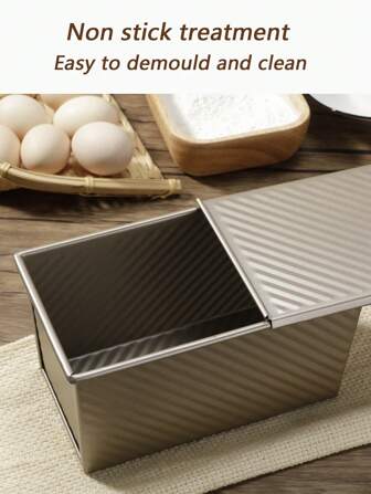 1 件金色碳钢不粘吐司模具，波纹设计，带盖和通风孔，长方形面包盘，家用烤箱烘焙模具