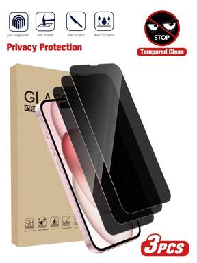 3pcs Privacy Screen Protector, Compatible With Apple 17/17Pro/17Promax/16 Promax, Anti-Peeping Tempered Glass Protective Case, Anti-Scratch, Anti-Shock, Anti-Oil, Anti-Fingerprint Coating