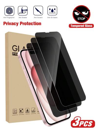 3pcs Privacy Screen Protector, Compatible With Apple 17/17Pro/17Promax/16 Promax, Anti-Peeping Tempered Glass Protective Case, Anti-Scratch, Anti-Shock, Anti-Oil, Anti-Fingerprint Coating