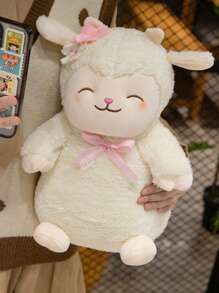 带郁金香的羔羊毛绒玩具，坐着可爱的绵羊填充动物带蝴蝶结可爱的绵羊超柔软婚礼装饰玩具浪漫母亲节礼物，适合男孩女孩儿童礼物 - 彩色 - 查看 3