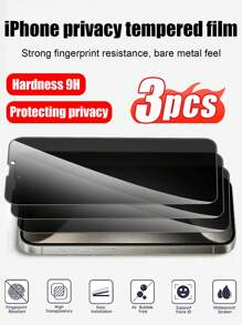 3pcs Tempered Glass Screen Protector, Privacy Protection, Anti-Scratch, Anti-Fingerprint, Anti-Oil, High Strength, Compatible With IPhone 11/12/13/14/15/16 Pro Max Plus X/XS/XR Series - Black - View 1