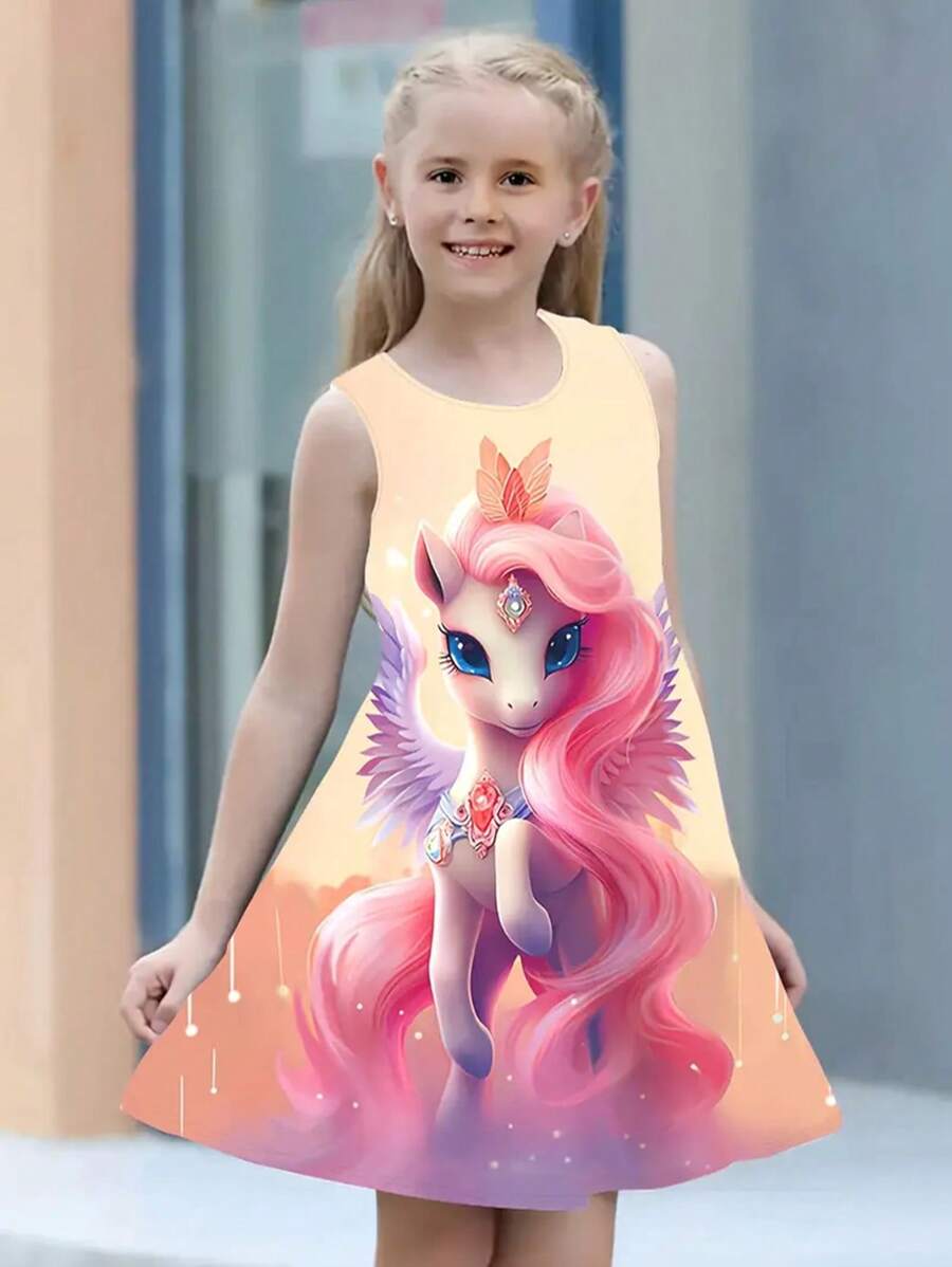 3D Sternenhimmel Einhorn ärmelloses Kleid - Lässige Sommerkleidung, maschinenwaschbar