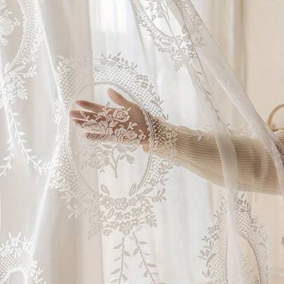 2pcs Set Of Floral Embroidered Sheer Curtains - Rod Pocket Design, Perfect For Living Room, Bedroom, Dining & Balcony Decor, Machine Washable Polyester