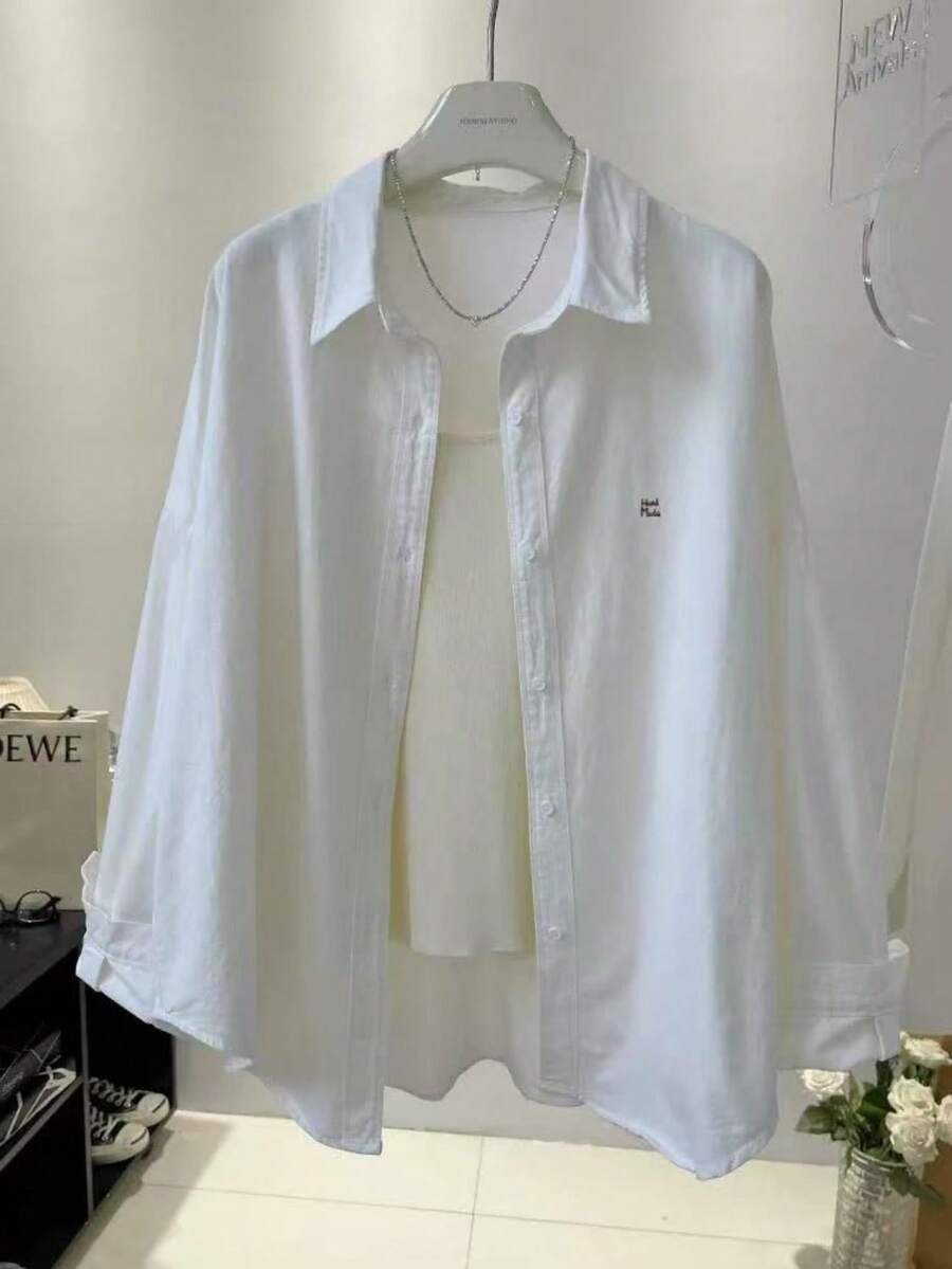 Women's Casual Daily Button Embroidery Cardigan Long Sleeve Shirt White - White - View 1