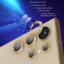 Complete Gold Glitter Lens Ring + Tempered Glass Lens Protector Compatible With Samsung Galaxy S25 Ultra, S25 Plus, S25 Camera Lens Cover - Gold - View 3
