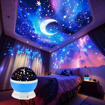 Lámpara Proyector de Estrellas y Luna Giratoria con Luz Nocturna LED RGB Cambia Color - Decoración Romántica para Dormitorio Infantil y Adulto