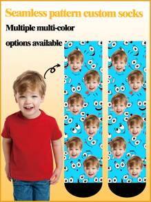 1 Pair Of Customized Socks For Children Aged 1-16, Average Size For Adults, Face Socks, Fashionable, Symbolic, Funny, Personalized, Cute, Funny, Suitable As Daily Gifts, Birthday Gifts