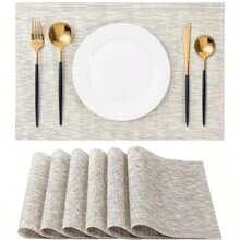Tischsets 1 Stück/4 Stück/6 Stück Set abwaschbar für Innen/Außen Vinyl Tischsets, rutschfeste und hitzebeständige PVC geflochtene Tischmatten (Beige), rutschfest und fleckresistent, leicht zu reinigen Küchentischmatten