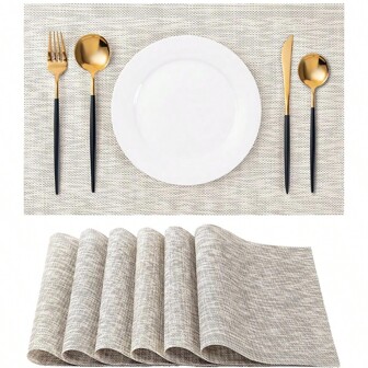 餐垫 1 件/4 件/6 件套装 可清洗室内/室外乙烯基餐垫 餐桌防滑耐热 PVC 编织桌垫（米色）防滑防污厨房桌垫易于清洁