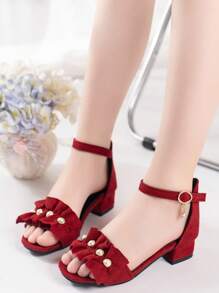 2026新款儿童凉鞋，时尚高跟凉鞋，漂亮女孩之选，闪亮钻石凉鞋，波西米亚风，完美设计凉鞋，红色高跟舞蹈凉鞋，高中及大学生凉鞋 - 紅色 - 查看 5