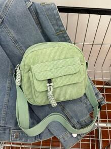 1pc Young Girl Plush Fabric Zipper Closure Casual Sling Bag, Suitable For Everyday Use