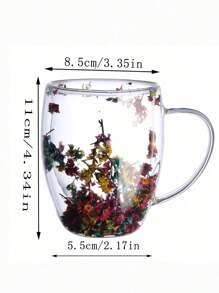 1 件家用咖啡/牛奶玻璃杯，带永生花和闪光，双层带手柄，美观大方 - Everlasting flower - 查看 4