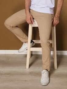 Men's Tailored Twill Trousers With Knife Pocket And Built-In Pocket - Khaki - View 6