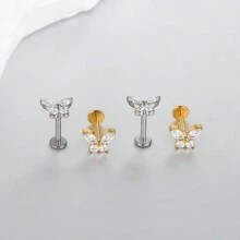 SWANJO 1 pièce Boucle d'oreille à tige plate en titane de mode avec papillon CZ, piercing tragus hélix pour bijoux de corps