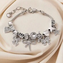 ROMWE Kawaii 1pc Luxury Elegant Brand Fashion Handmade Beaded Crystal Bow, Star & Music Symbol Adjustable Copper Bracelet For Women, Suitable As Gift For Ladies, Bars, Nightclubs, Traveling, Parties, Casual Everyday Wear - Silver - View 5