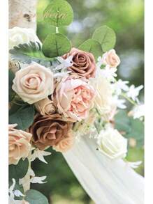 Artificial Flowers Wedding Arch Decoration Kit (Pack Of 3) - 2pcs Aobor Flower Arrangement & 1pc Chiffon Drape For Wedding Ceremony Backdrop Decoration, Elegant Dusty Rose