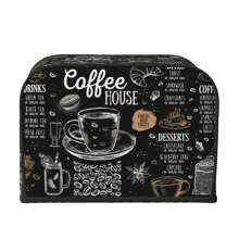 1 buc. Husă pentru prăjitor de pâine retro, capac de praf pentru prăjitor de pâine cu tematică de cafea, capac lavabil pentru aparat de prăjitor de pâine cu cârlig de agățat superior, se potrivește cu prăjitorul standard de 2/4 felii