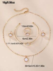 5 Pieces Set Girls Flower Necklace, Bracelet, Ring, And Earring Jewelry Set - Flowers - View 8