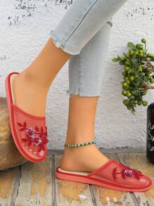 Fashionable New Handmade Beaded Slip-On Slippers, Suitable For Indoor And Outdoor Wear - Red - View 2