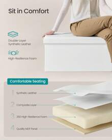 SONGMICS 43 Inches Folding Storage Ottoman Bench Storage Chest Footrest Padded Seat Faux Leather, Holds Up To 660 Lb, Beige,  Black,  Brown, Light Grey, Coffee Brown, Dark Gray - 白色 - 查看 4