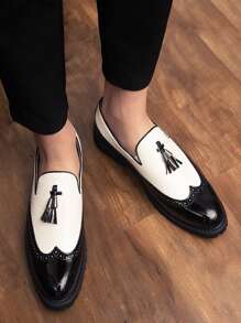 Męskie buty biurowe, czarno-białe, wsuwane, codzienne, z frędzlami, oddychające, wygodne, do jazdy samochodem/na formalne okazje, duże rozmiary, modne