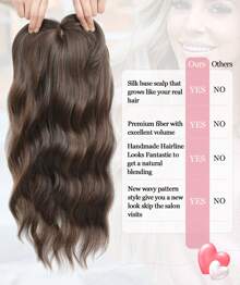 20" Wavy Hair Topper To Add Hair Volume 6.5"X6.5" Base Size Hair Toppers For Women Synthetic Hair Pieces For Women With Thinning Hair Wavy Clip In Hair Extensions - Màu nâu highlight - Xem 6