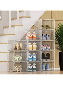 10 Pack Shoe Organizer, Upgraded Stackable Clear Shoe Box, Display Storage Box, Transparent Plastic Drawer Multifunctional Shoe Box, With Suction Door, Shoe Rack, Shoe Cabinet, Suitable For Office And Home Display And Storage, Transparent