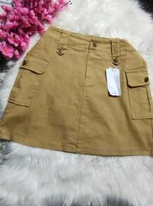 FALDA  SHORT CORTA CON BOLSA DE CARGO  TELA AJUSTABLE MOD. THALIA - Caqui - Ver 1