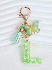 1pc Resin Letter Keychain, Initial Car Keyring Her, Bag Purse Charm Key Ring, Cute Colorful, Alphabet Tag For Girls Gift Souvenir School Car Accessories Goth Y2k - Green - View 10