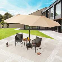 9 X 15 Ft. Steel Market Patio Umbrella - 米色 - 查看 2