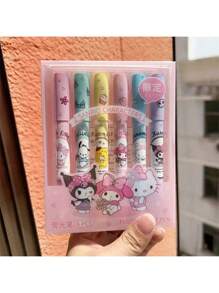 Sanrio Sanrio Hello Kitty Highlighter Pen Set Kawaii Kuromi Melody Cinnamoroll Art Fluorescent Markers Pens School Stationery