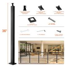 Cable Railing Post, 36" X 2" X 2" To 42" X 2" X 2" Steel Deck Railing Post, 10 Or 12 Pre-Drilled Holes, SUS304 Stainless Steel Cable Rail Post With Horizontal And Curved Bracket, 1-Pack, Silver Or Black - 36" X 2" X 2" Without Hole Black - View 10