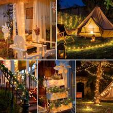 Luces de cuerda portátiles 2 en 1 para camping - recargables por USB, diseño guardable con 5 modos de iluminación para exteriores, jardín y senderismo