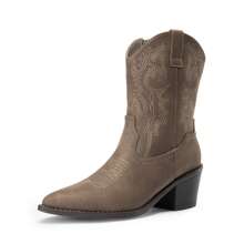 Women's Western Cowboy Boots Pointed-Toe Cowgirl Boots With A Chunky Heel, Featuring A Convenient Zipper And Pull-On Design. Stitched Detailing Adds A Classic Western Touch. Perfect Ankle Boots For Ladies. - màu nâu - Xem 4