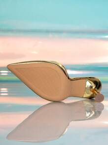 Sandalias tipo mule con punta puntiaguda y tacón alto, adecuadas para discoteca, fiesta de cóctel, desfile de moda, ocasión formal, baile, en colores dorado y plateado, con estilo sexy y de resort, para verano - Dorado - Ver 2